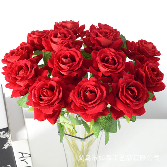 Artificial Flannelette Rose Corner Rose Artificial Flower Wedding Home Valentine's Day Decoration Hand Bouquet Flower Wall