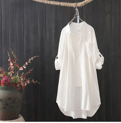 Mid-length Cotton And Linen Dress Shirt Women