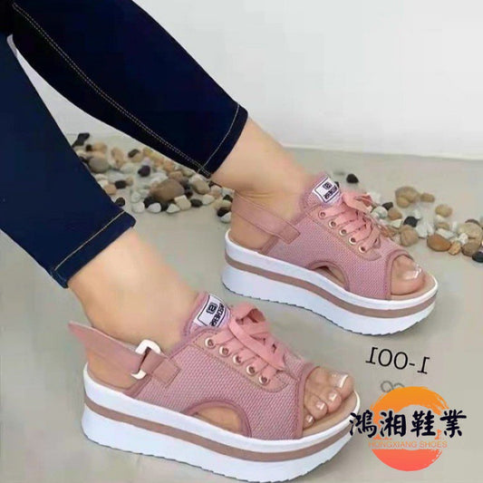 Foreign Trade Independent Station Plus Size Sandals Women&amp;#039;s Summer European And American New Thick-soled Fish Mouth Velcro Casual Beach Shoes