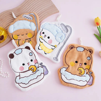 Cute Bath Time Animal Hanging Hand Towel – Soft Absorbent Plush Towel