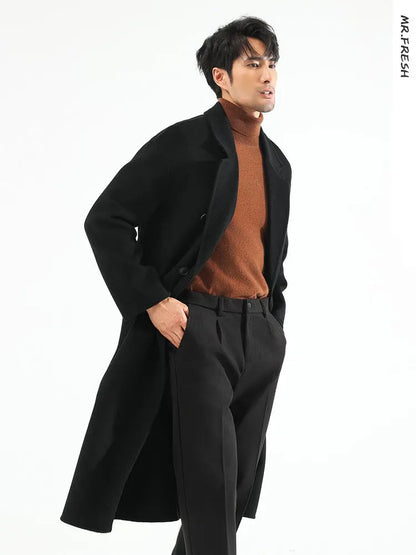 Autumn And Winter Double-Sided Cashmere Coat Men's Long Over-the-Knee Double-breasted Loose Korean-style Wool Coat Coat