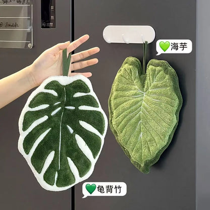 Botanical Leaf Hanging Hand Towel – Soft Absorbent Kitchen & Bathroom Towel