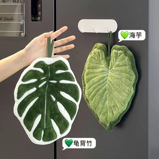 Botanical Leaf Hanging Hand Towel – Soft Absorbent Kitchen & Bathroom Towel