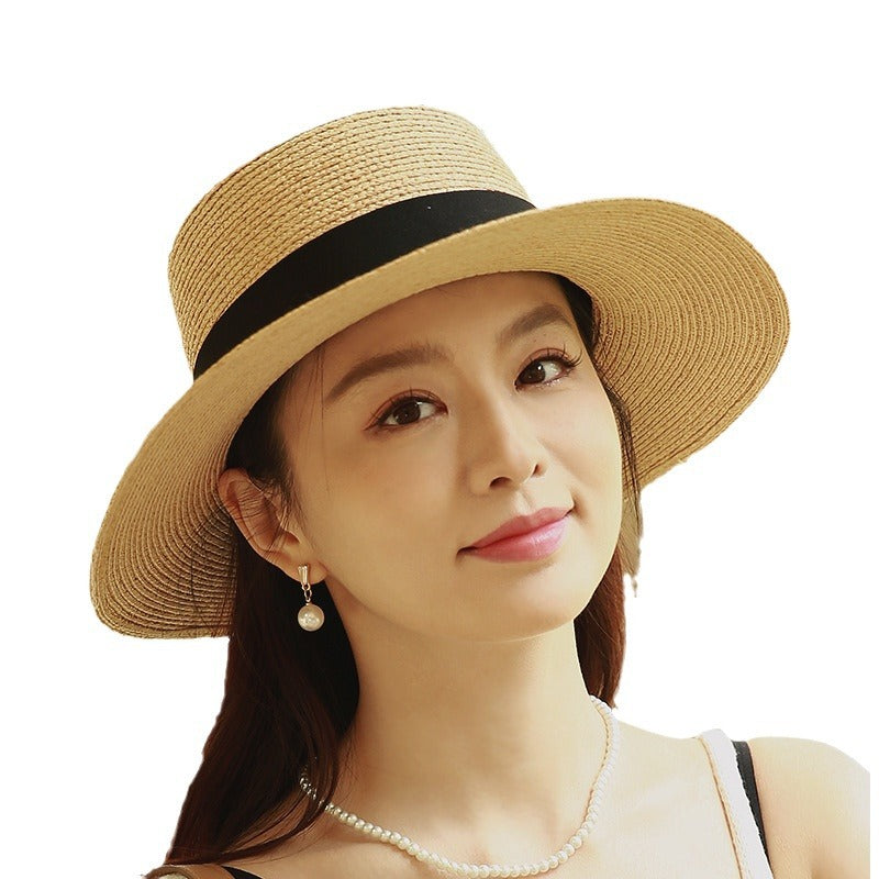 Straw Hat Women&#039;s Summer Flat-brim Sunshade Hat Women&#039;s Rafi Grass Hat Women&#039;s Straw-woven Flat-top Sun Hat Foldable Trendy