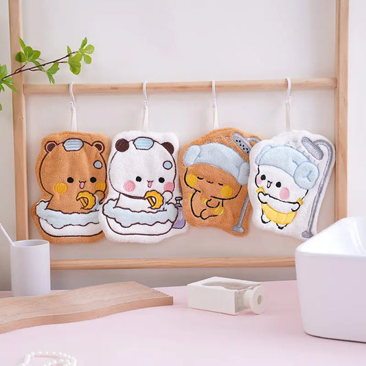 Cute Bath Time Animal Hanging Hand Towel – Soft Absorbent Plush Towel