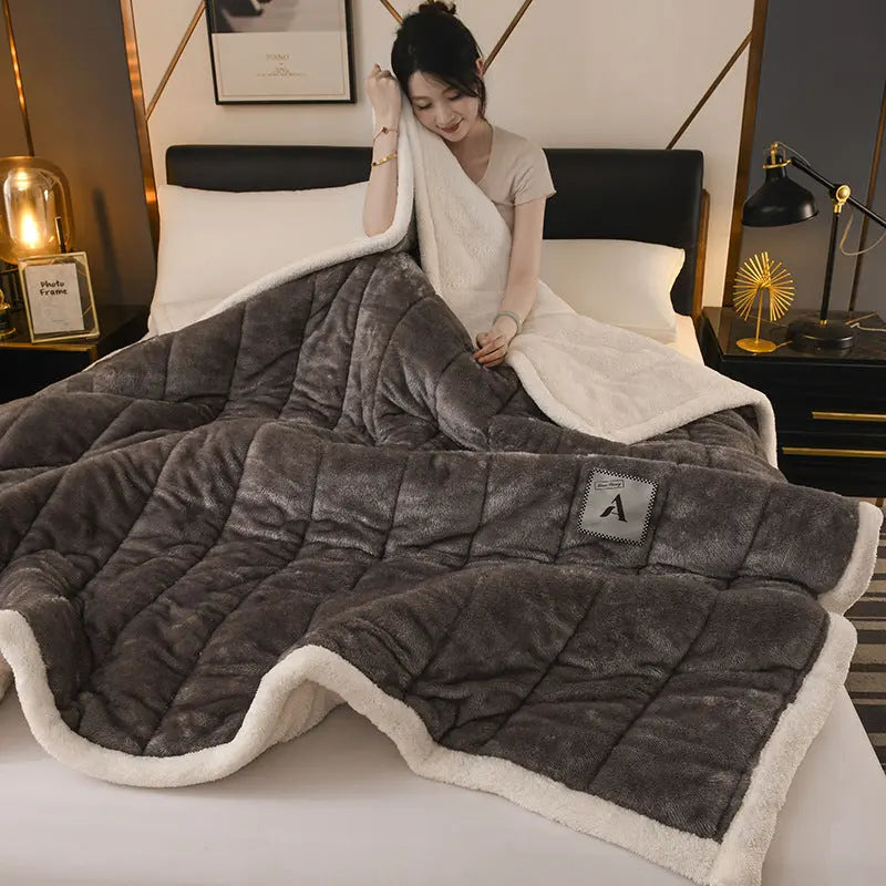 Blanket Three-layer Quilted Winter Class A Arctic Fleece Blanket Milk Fleece Thickened Blanket Lunch Sofa Gift Blanket