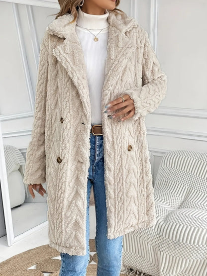 Europe And The United States Cross-border Explosions Hot Double-sided Plush Pocket Casual Double-breasted Cardigan Long Coat Women ~ Independent Station