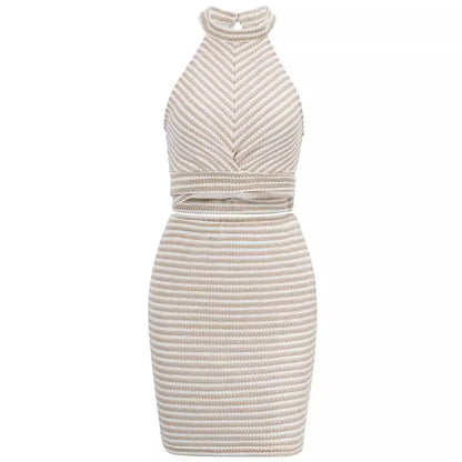 2024 Summer New Women's Clothing Independent Station New Solid Color Halter Waist-exposed Top Lace-up Suit Skirt Foreign Trade