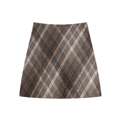 Skirt A- Shaped Short Skirt Plus Size Slight Fat MM Woolen Autumn And Winter Vintage Women's A- Line Plaid Hip Skirt Pear-shaped Body Hot