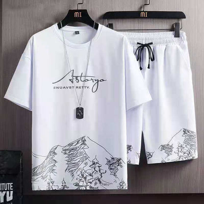 Summer Casual Suit Men&#039;s Ultra-thin Quick-drying Ice Silk Short-sleeved T-shirt Sports Shorts Running Two-piece Suit