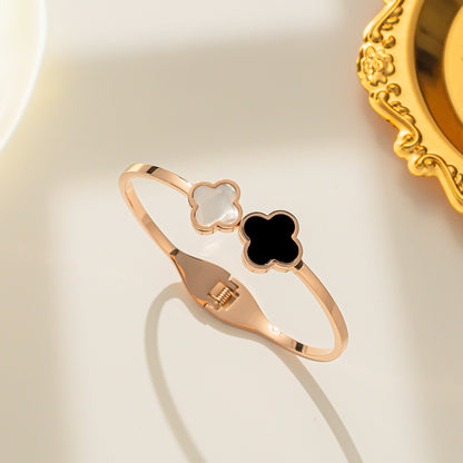 Double Four-leaf Flower Bracelet Women's Japanese And Korean Fashion Rose Gold Bracelet Simple All-match Hand Jewelry Valentine's Day Birthday Gift