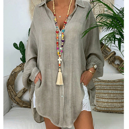 Women&#039;s Clothing 2023 Spring And Summer New Amazon Solid Color Button Long-sleeved Loose Casual Shirt Women&#039;s Top
