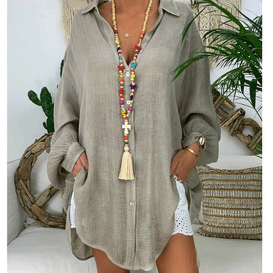 Women&#039;s Clothing 2023 Spring And Summer New Amazon Solid Color Button Long-sleeved Loose Casual Shirt Women&#039;s Top