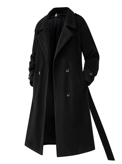 XHHX Retro Double-breasted Woolen Coat For Men In Winter Thickened Mid-length British Style Large Size Trendy Brand Woolen Coat