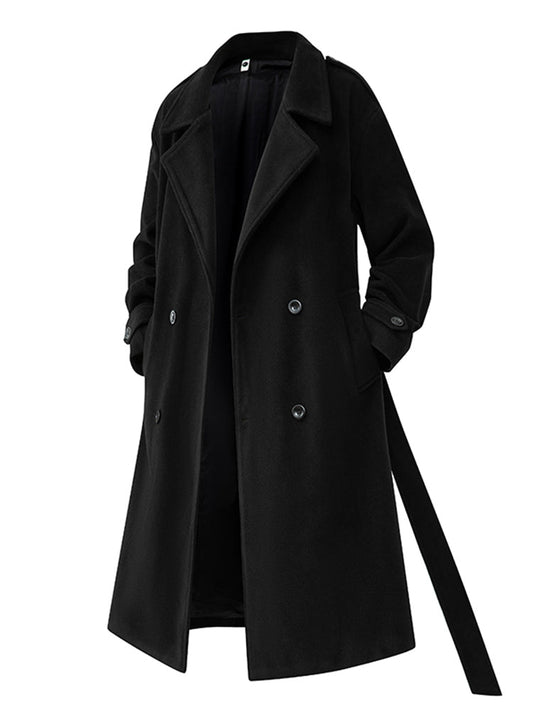 XHHX Retro Double-breasted Woolen Coat For Men In Winter Thickened Mid-length British Style Large Size Trendy Brand Woolen Coat