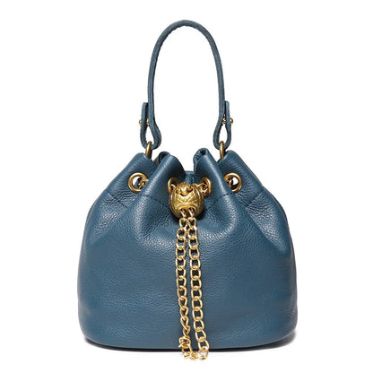 Women's Cowhide Leather Mini Bucket Bag with Chain