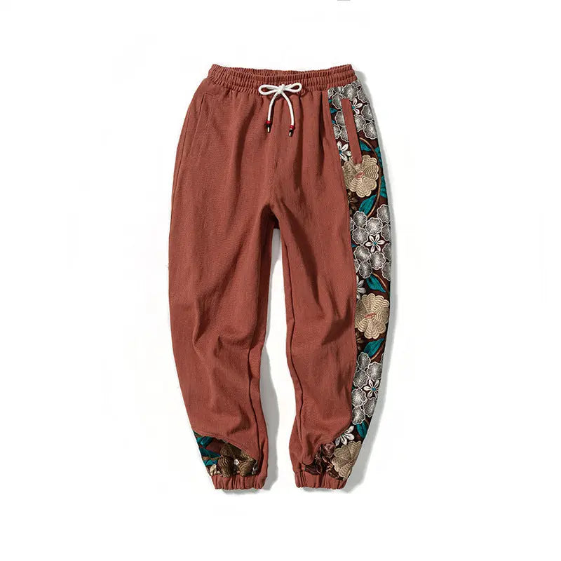 New Products Loose Men's Trend Large Size Embroidery Color Matching Casual Trousers