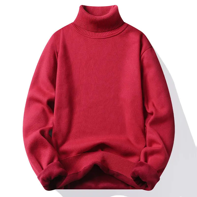 Lapel Turtleneck Sweater Men's Winter Fleece-lined Thickened Sweater Men's Base Shirt High-grade Solid Color Sweater