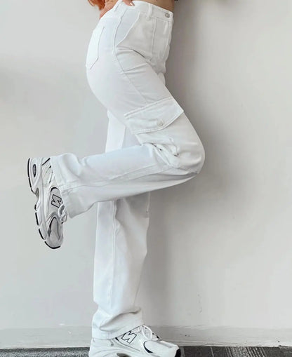 All-match Casual Pants Mid-waist Three-dimensional Pocket Pants Waist Overalls