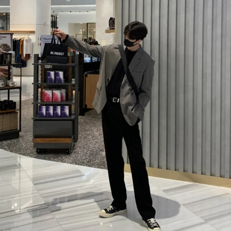 ASCLO Spring And Autumn New Small Trousers Men's Loose Casual Pants Korean Style Trendy Slim-fit Slimming All-match Straight Trousers