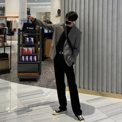 ASCLO Spring And Autumn New Small Trousers Men's Loose Casual Pants Korean Style Trendy Slim-fit Slimming All-match Straight Trousers