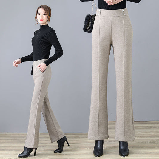 Woolen Bell-bottom Pants Women&#039;s Autumn Drape High Waist Slimming All-match Micro-launched Casual Pants Women&#039;s Trousers