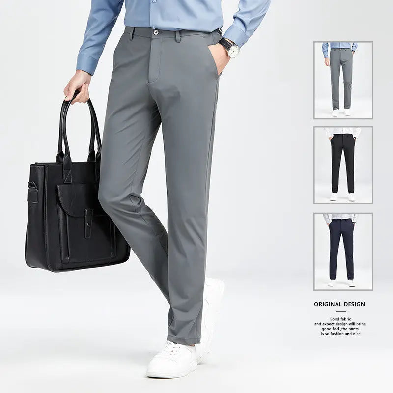 Men's Trousers Ice Silk High Elastic Men's Summer Casual Dress Pants Suit Pants Straight Drape Light Business Long Trousers
