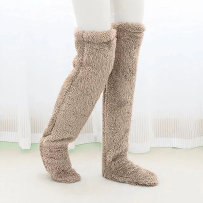 Thick Goose Down Leg Warm Knee Pad Socks Pregnant Women Elderly Cold Leg Teddy Bear High Long Floor Socks Warm Feet
