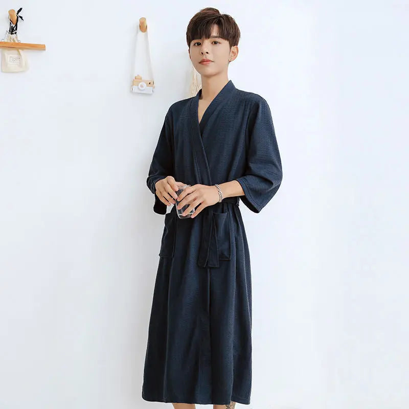 Bathrobe Summer Spring And Autumn Thickened Nightgown Loose Waffle Bathrobe Beauty Salon Hotel Spring And Summer Morning Robe Couple Pajamas