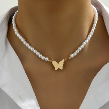 European And American Cross-border Jewelry Simple Butterfly Pearl Necklace For Women