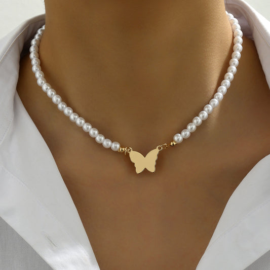 European And American Cross-border Jewelry Simple Butterfly Pearl Necklace For Women