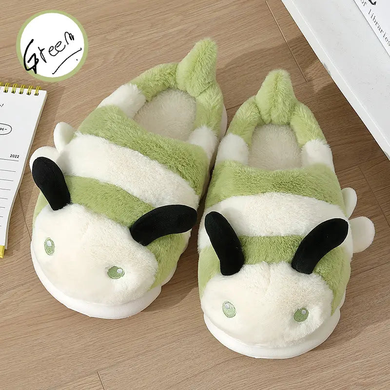 Little Bee Cotton Slippers Women's Winter Anti-Slip Home Indoor Warm Plush Couple Cartoon Cotton Slippers Home Wholesale Men's