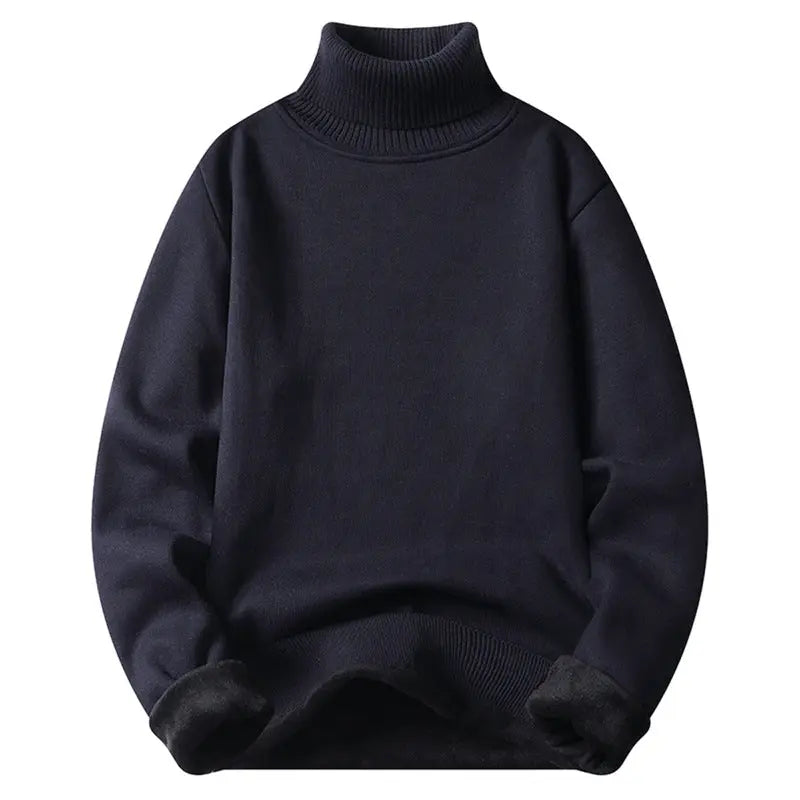 Lapel Turtleneck Sweater Men's Winter Fleece-lined Thickened Sweater Men's Base Shirt High-grade Solid Color Sweater