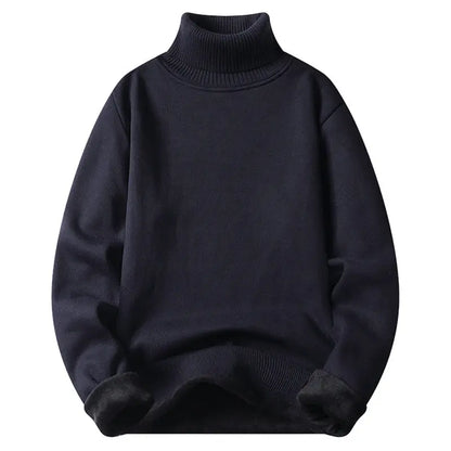 Lapel Turtleneck Sweater Men's Winter Fleece-lined Thickened Sweater Men's Base Shirt High-grade Solid Color Sweater