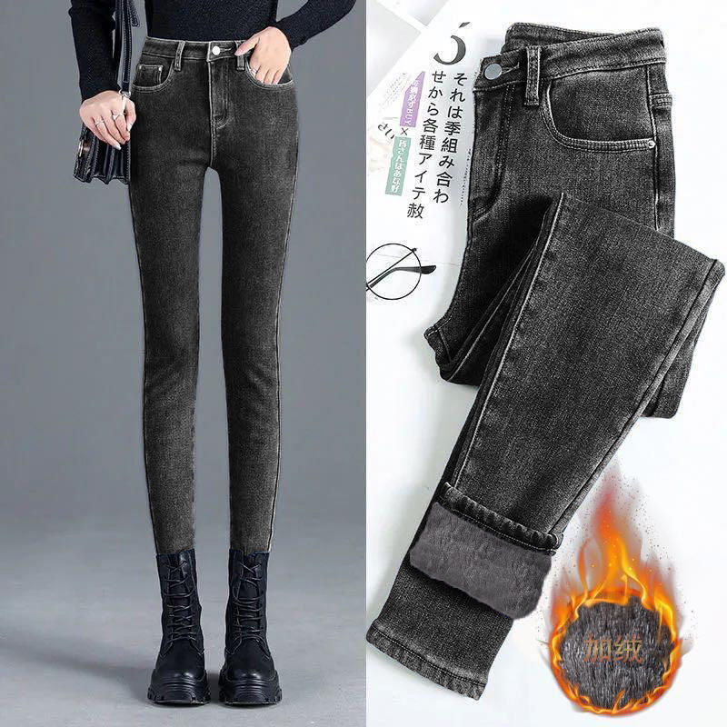 High Waist Jeans And Fleece Women&amp;#039;s Winter Pencil Pants Are Thin And Thick Long Pants Women&amp;#039;s Tight Elastic Pencil Pants