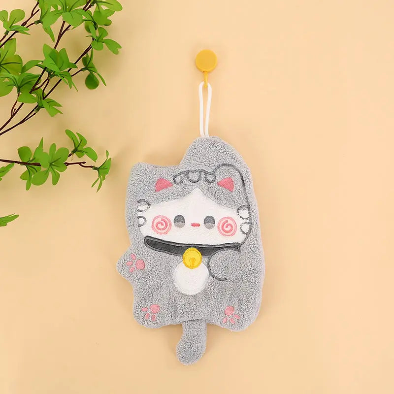 Lucky Cat Hanging Hand Towel – Soft Plush Absorbent Bathroom Towel