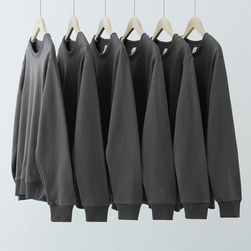 Autumn Men's Pure Cotton Terry Sweater Loose Pullover Fashionable All-match Long Sleeve Top Round Neck Solid Color Coat Men's