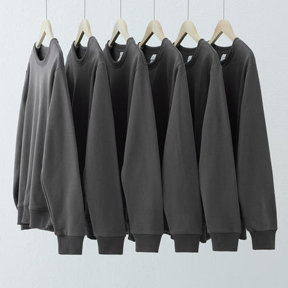 Autumn Men's Pure Cotton Terry Sweater Loose Pullover Fashionable All-match Long Sleeve Top Round Neck Solid Color Coat Men's