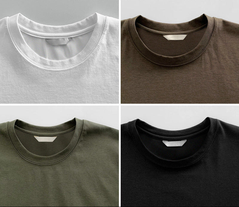 Summer New Solid Color Base Shirt Round Neck Short-sleeved T-shirt Trendy Casual Cotton Inner Small Neck All-match
