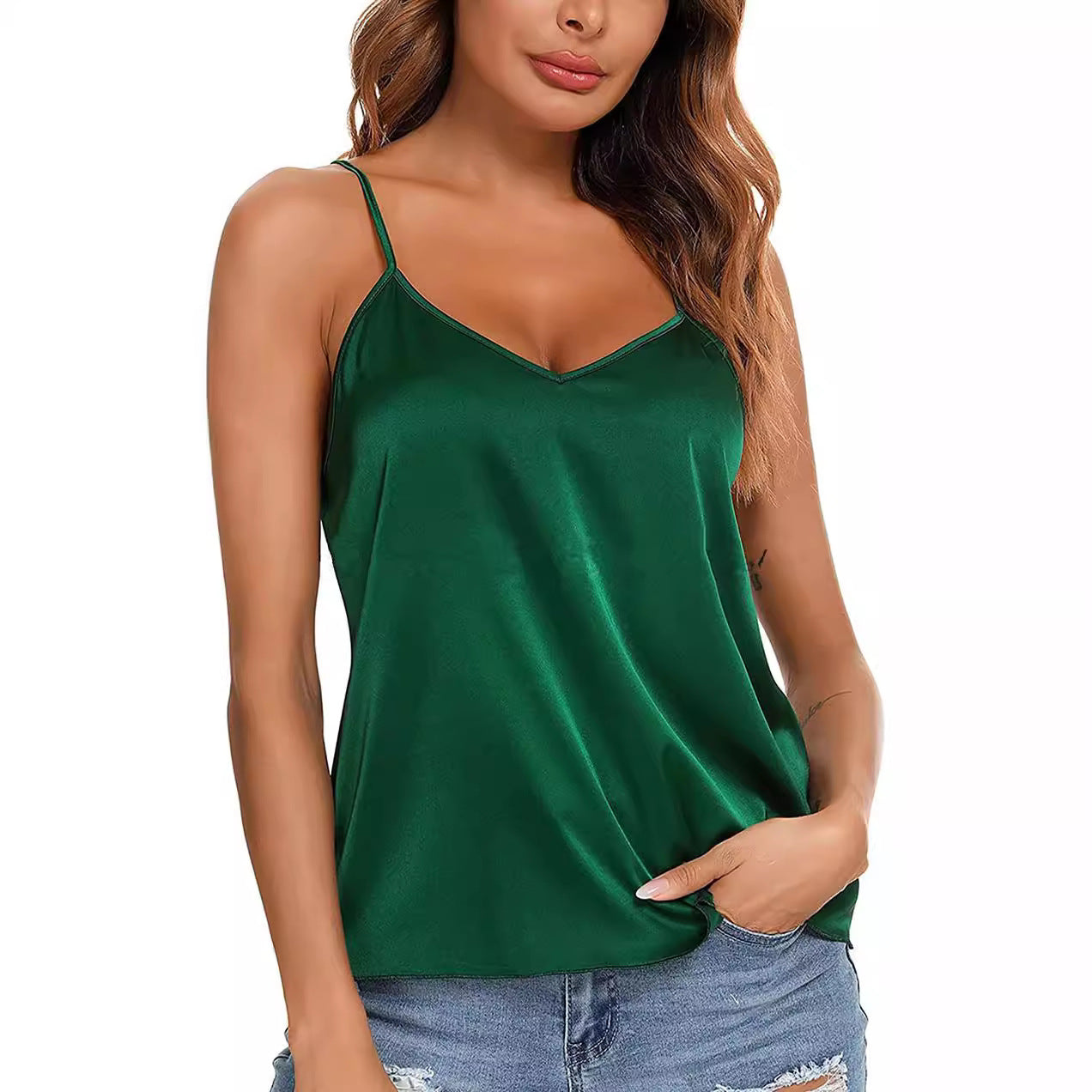 Cross-border Foreign Trade Women&#039;s European And American Sexy Solid Color Top 2024 Spring And Summer New V-neck Sleeveless Camisole For Women