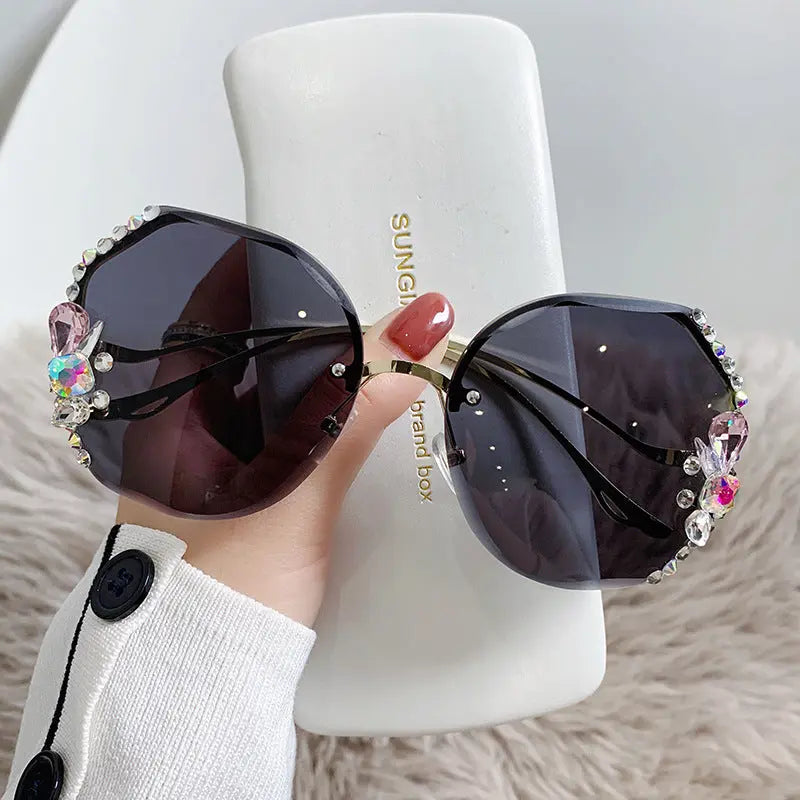2022 Cross-border Korean Version Of Rhinestone Sunglasses UV Protection Crystal Sunglasses With Diamonds Small Fragrance Glasses Women