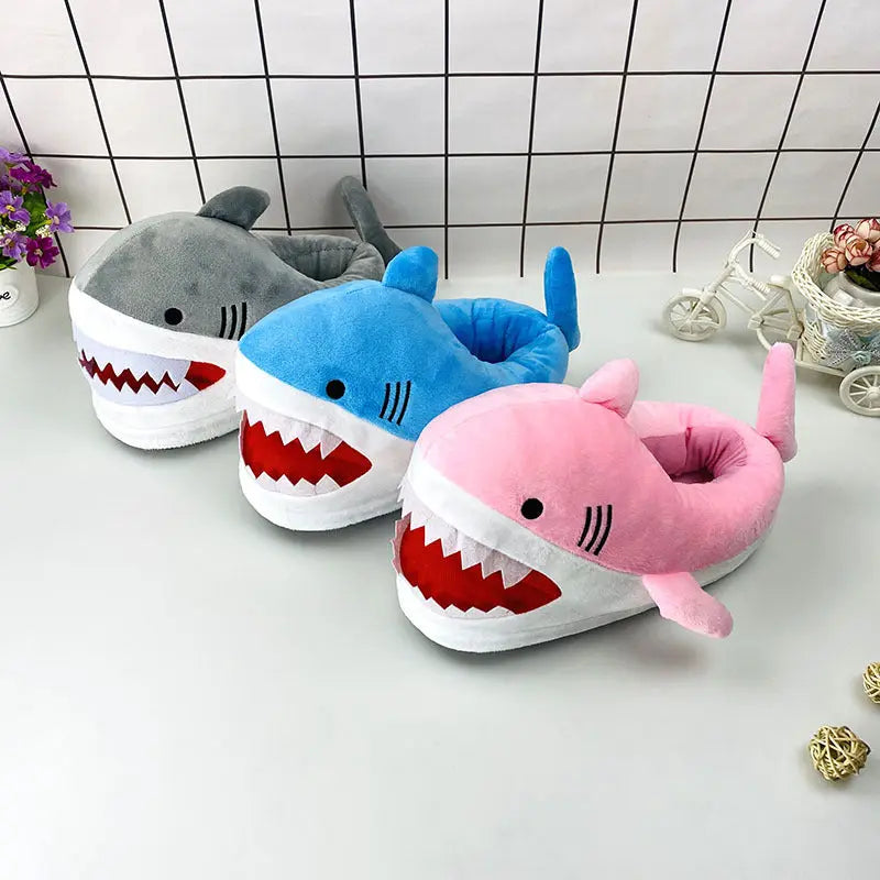 Autumn And Winter Plush Shark Slippers Cute Shark All-inclusive Soft Thick Bottom Dolphin Warm Home Slippers