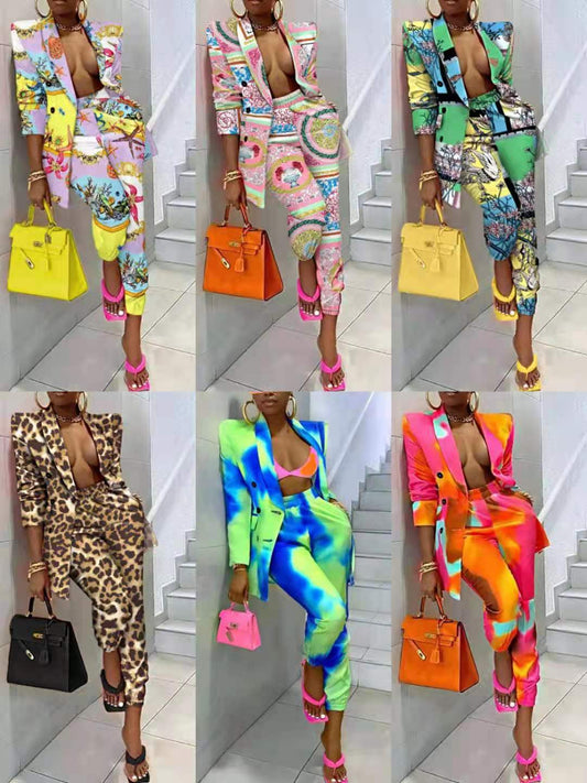 2023 Explosions Independent Station Cross-border European And American Women's New Printed Jacket Suit Casual Suit ZL1723