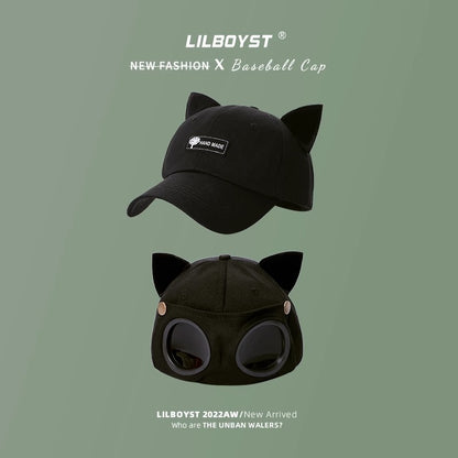 Cute Cat Ears Pilot Hat Glasses Baseball Cap Women&#039;s Sunglasses Peaked Cap Men&#039;s Big Head Wai Trendy Brand