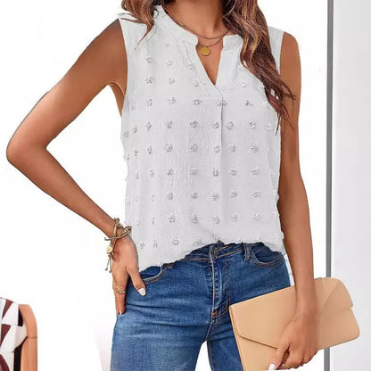 2024 Summer Amazon EBay European And American Clothing New Jacquard Sleeveless V-neck Vest T-shirt Cross-border Foreign Trade Women's Clothing