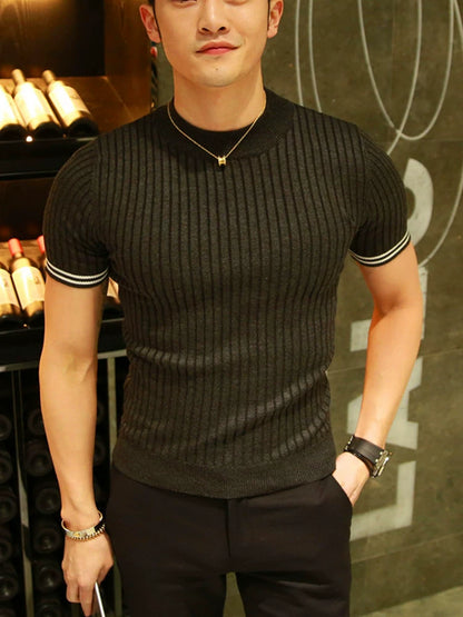 Men&#039;s Spring Half-high Collar New Slim Korean Version New Short-sleeved Sweater Trendy Men&#039;s Half-sleeved Pullover Sweater Trendy