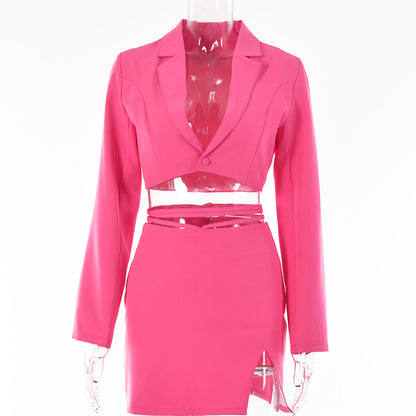 Summer Hot Sale New OL Suit Female Fashion Sexy Hot Girl Small Suit Micro-slit Strap Skirt