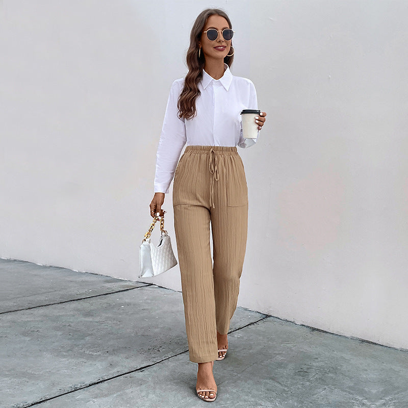 European And American Spring And Autumn New High-waisted Elastic Trousers Casual Pants Autumn Casual Pleated Women&#039;s Pants