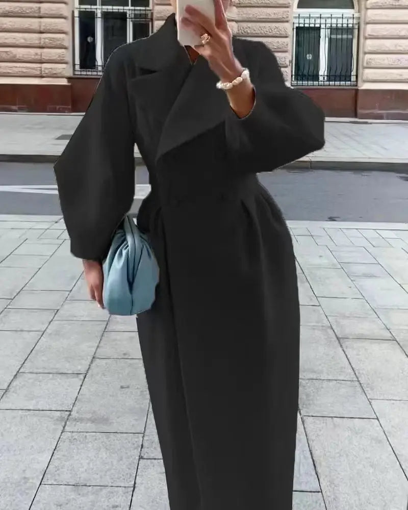 Autumn And Winter New Retro Court Style Lantern Sleeves Large Lapel Woolen Coat Long Coat