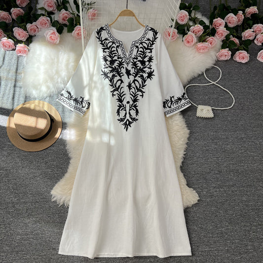 New Style Foreign Style Palace Style Age Reduction Inner Wear V-neck Knee Loose Thin Dress Big Swing Long Skirt